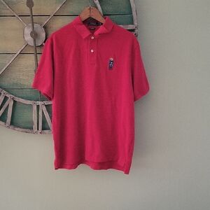 Polo by Ralph Lauren Red Classic Fit Bear Wearing Flag Sweater Short Sleeve Polo